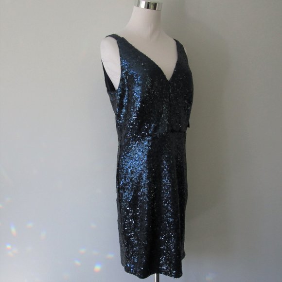 NWT Metallic Blue Sequin Sheath Cocktail Dress 4 - Picture 5 of 9
